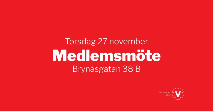 Torsdag 27 november Medlemsmöte Brynäsgatan 38 B